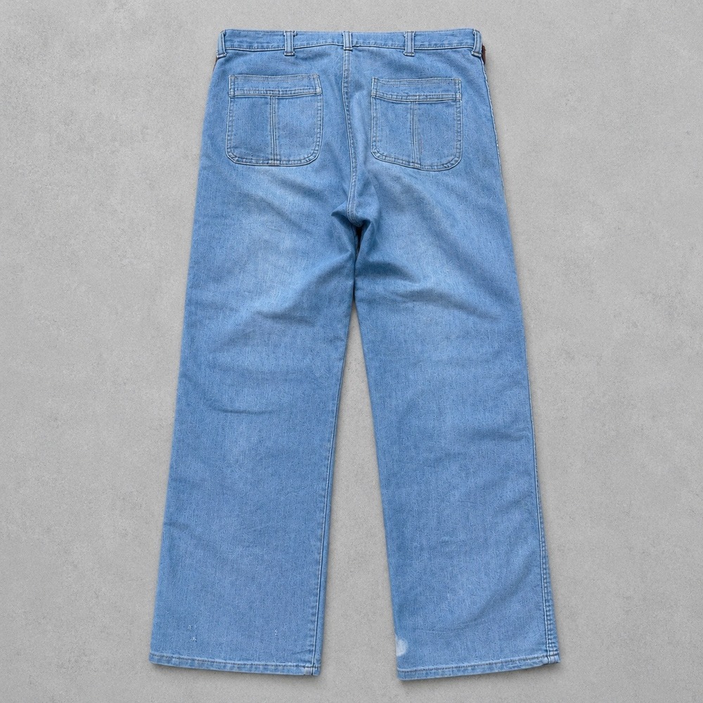 Vintage 70s Light Wash Denim Work Pants Straight Leg Talon 42 Zipper 32x30